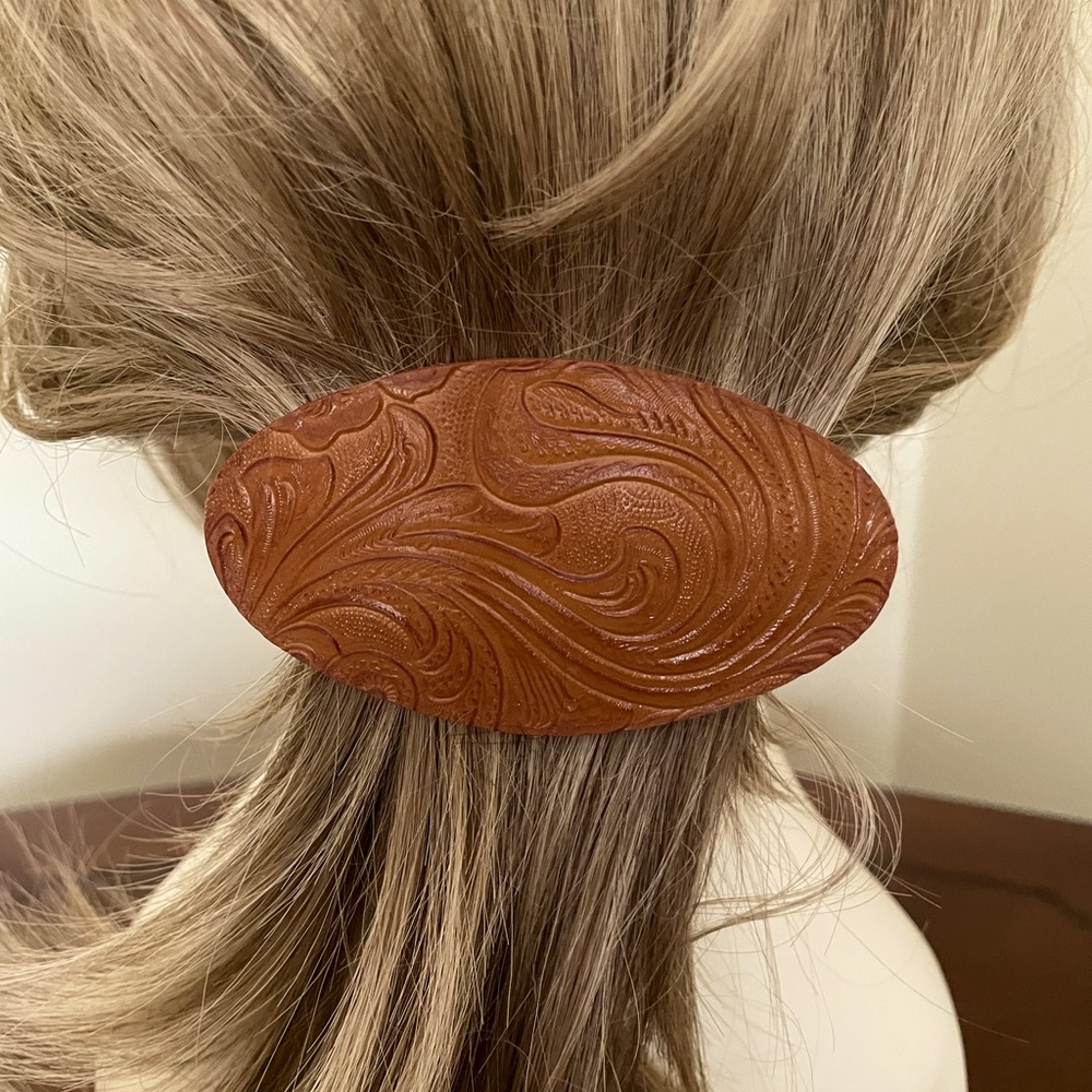 Brown Leather Barrette